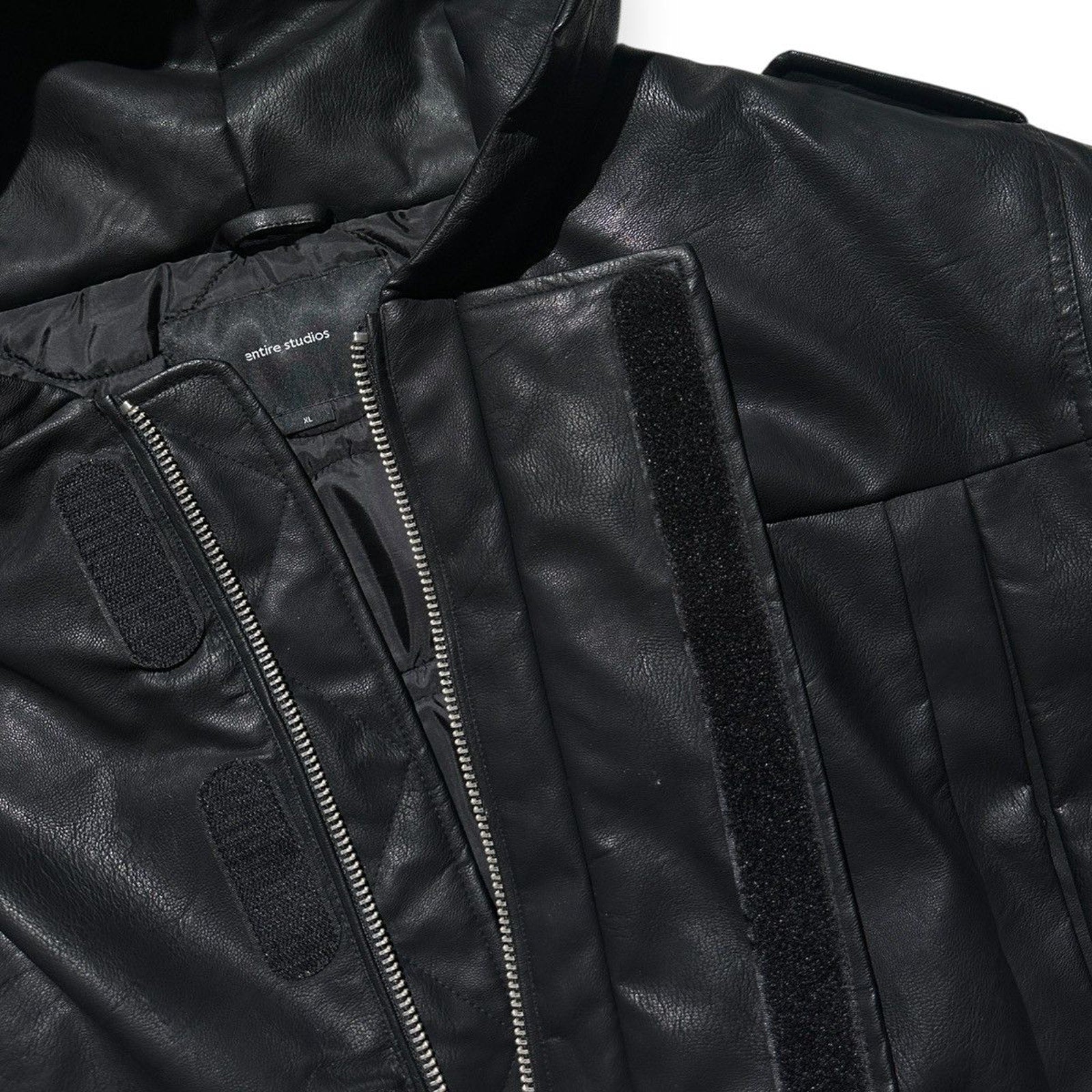 Leather look hooded bomber
