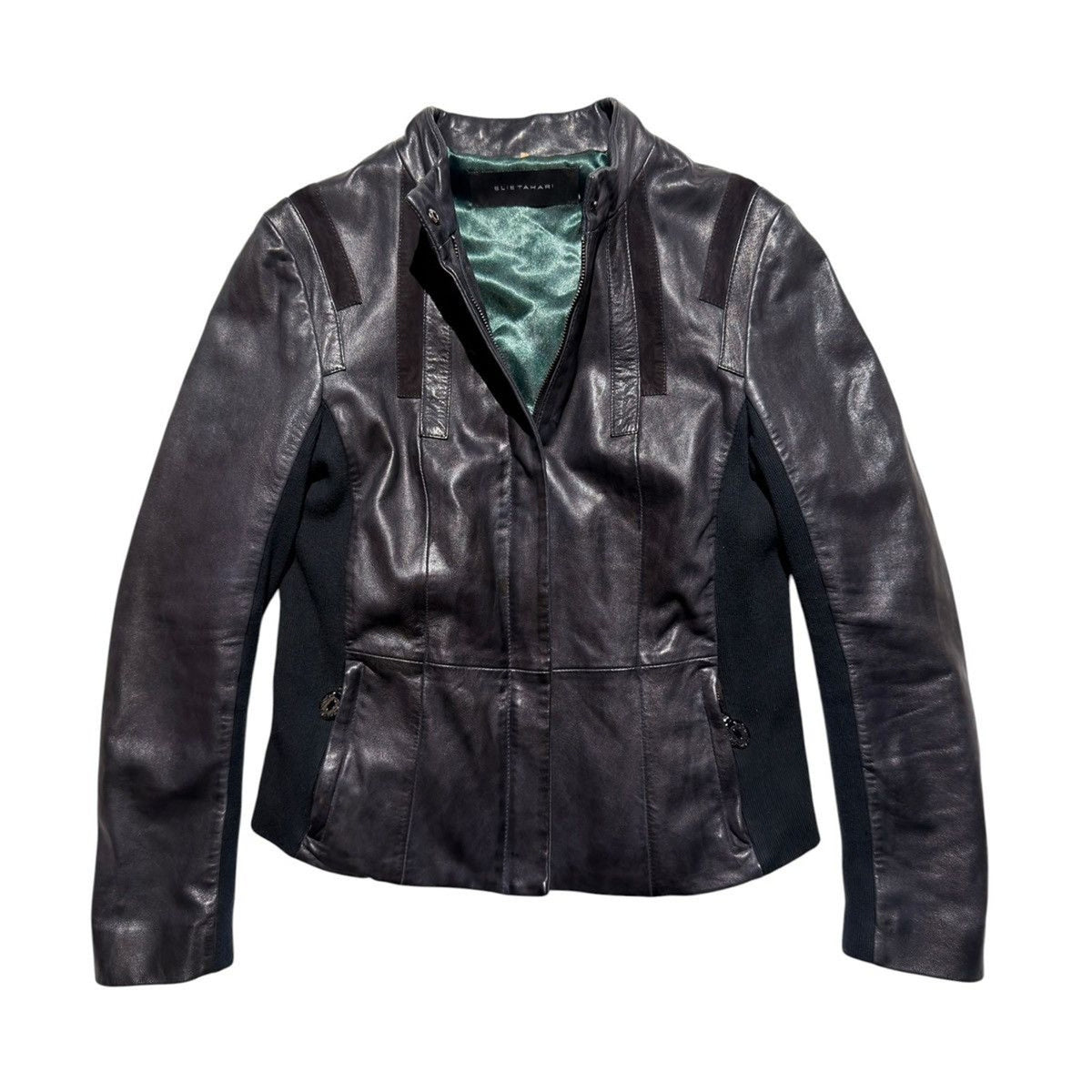 Paneled stretch leather jacket