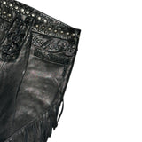 Leather fringe flared studded pants