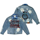 Oversized “shit happens” denim jacket