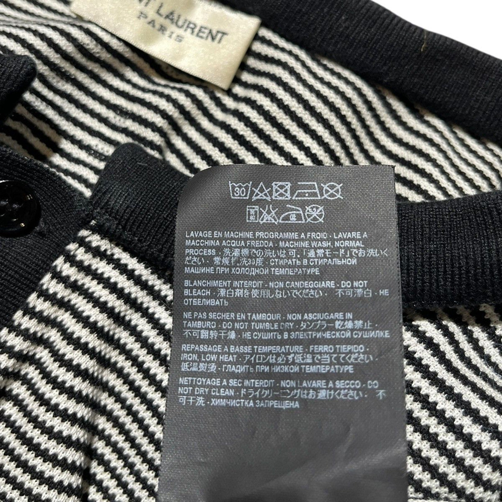 Striped button collarless polo