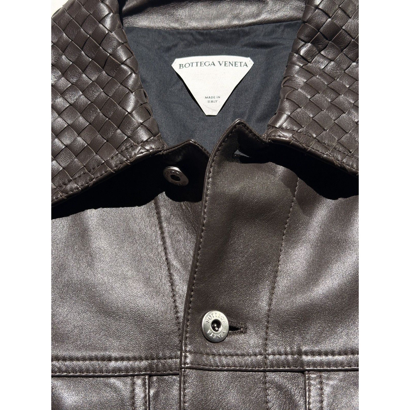 Intrecciato collar leather jacket