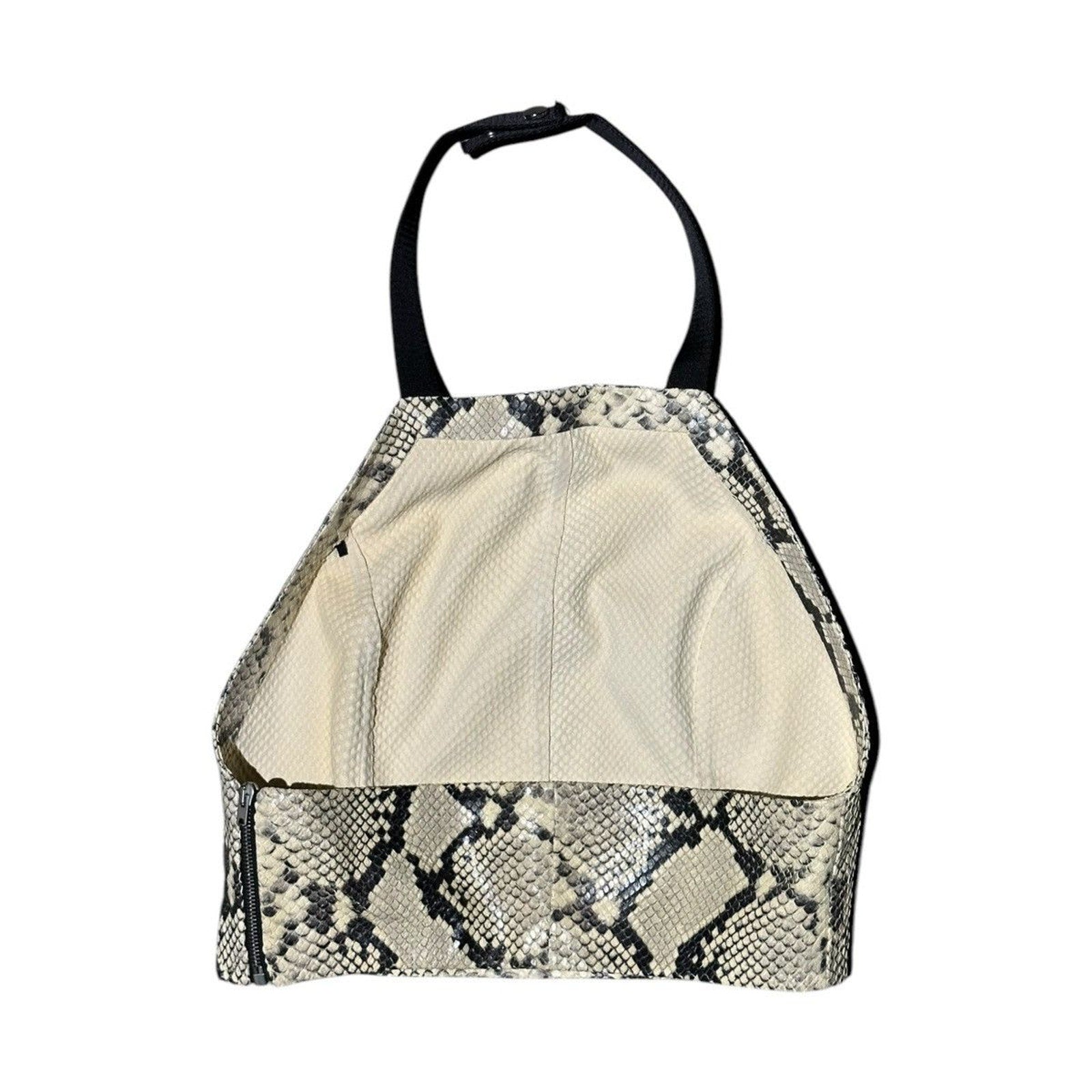Gwen Python skin leather halter crop top
