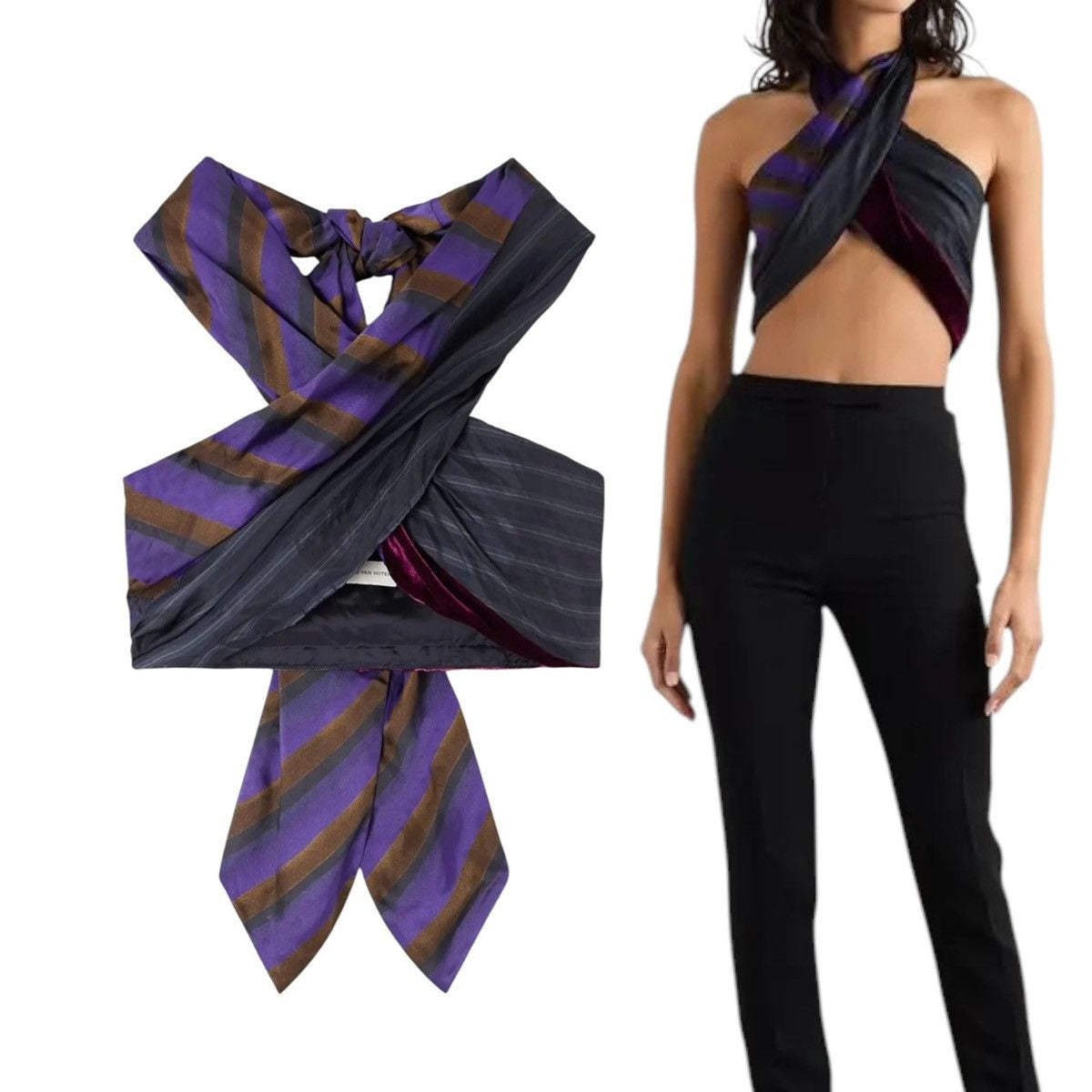 Cisou satin wrap crop top