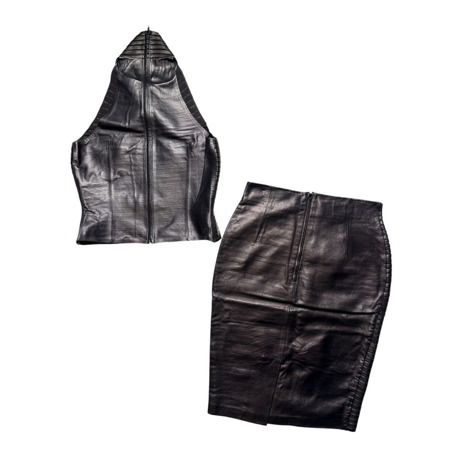 1999 massai leather top and skirt set