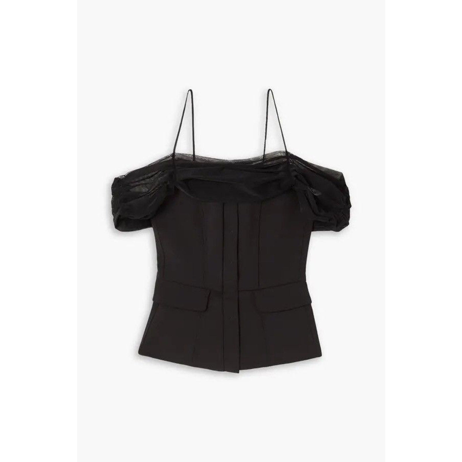 Cold shoulder tulle trimmed top