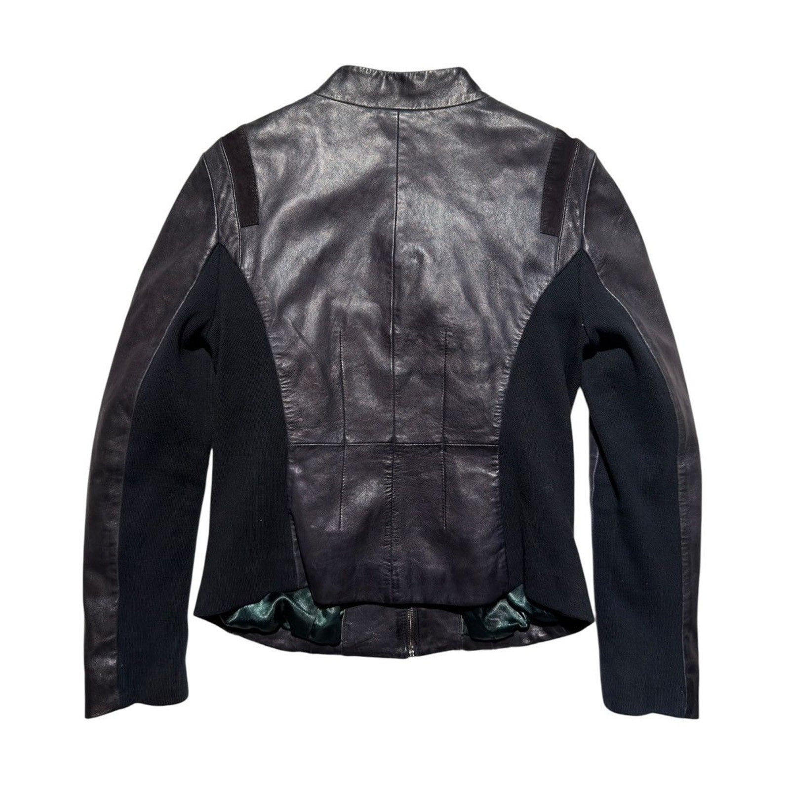 Paneled stretch leather jacket