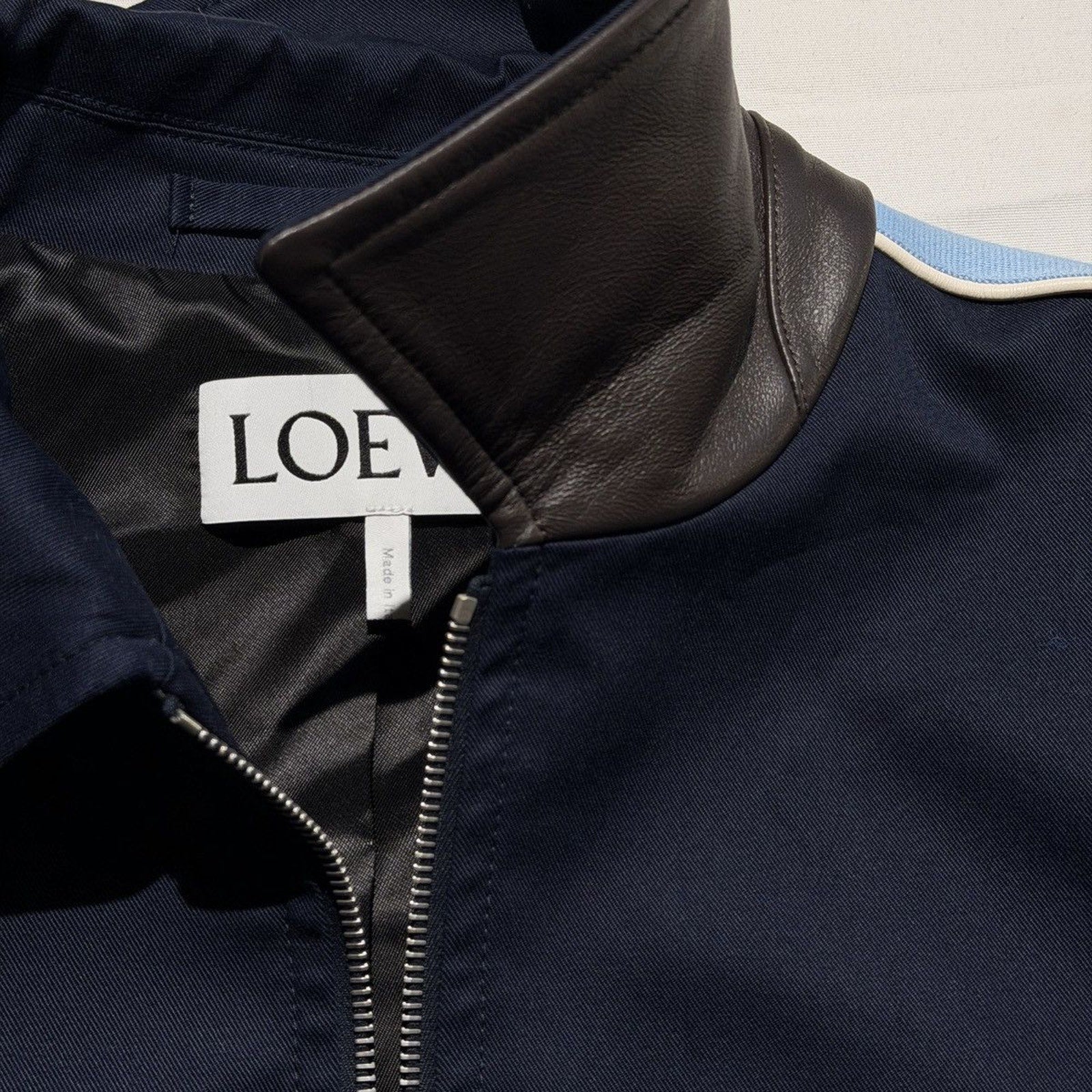 $2,350 Leather trimmed twill jacket