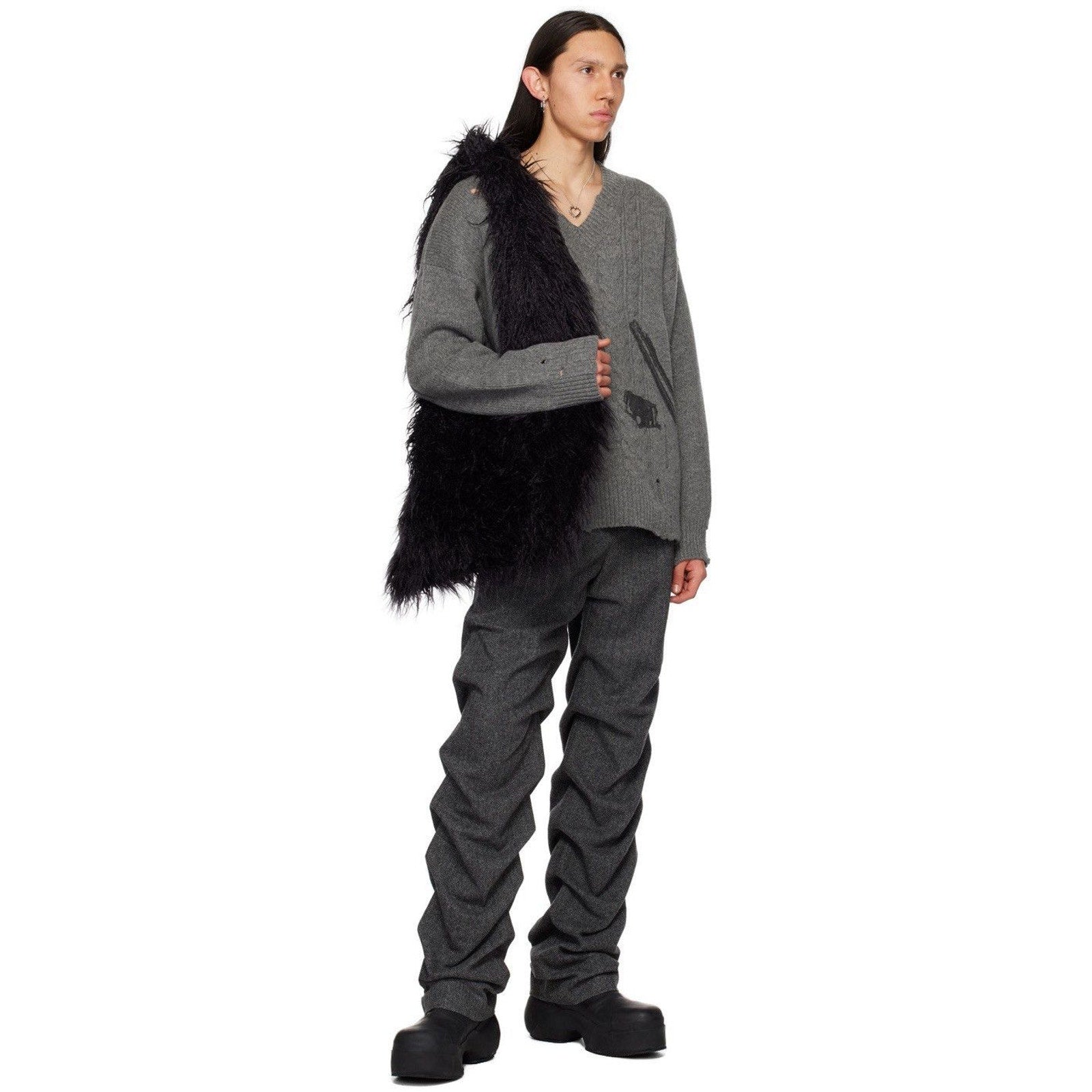 Runched wool trouser