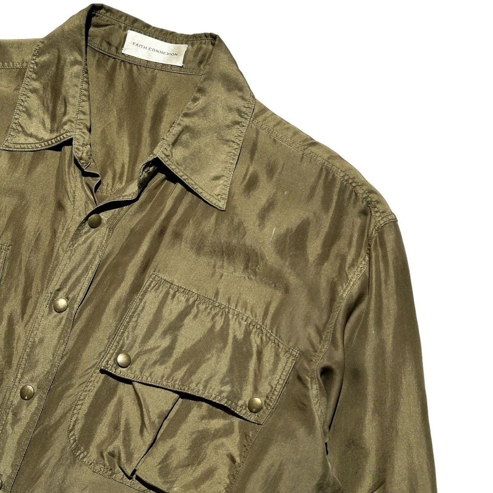 Silk snap button cargo pocket shirt