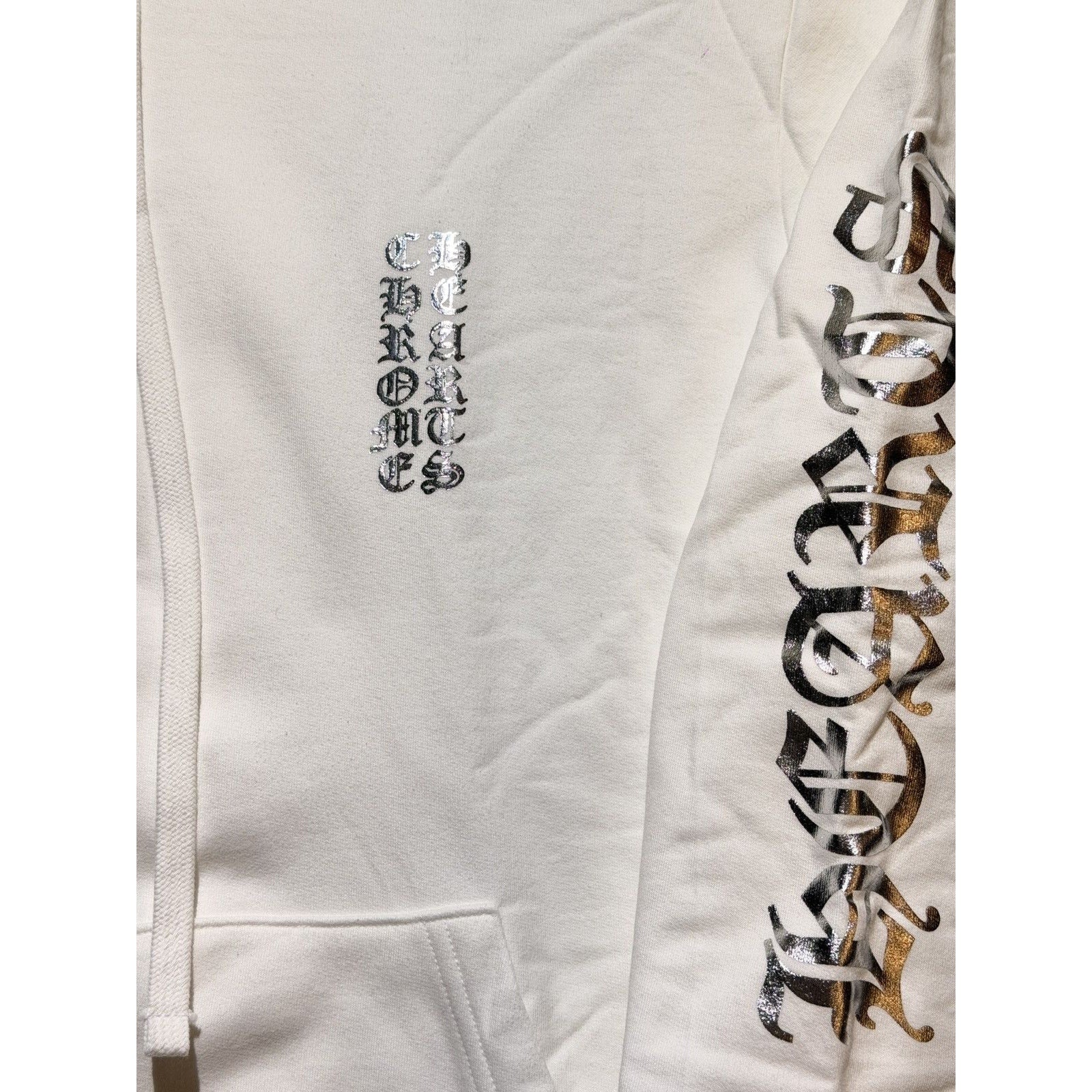 White silver foil logo hoodie
