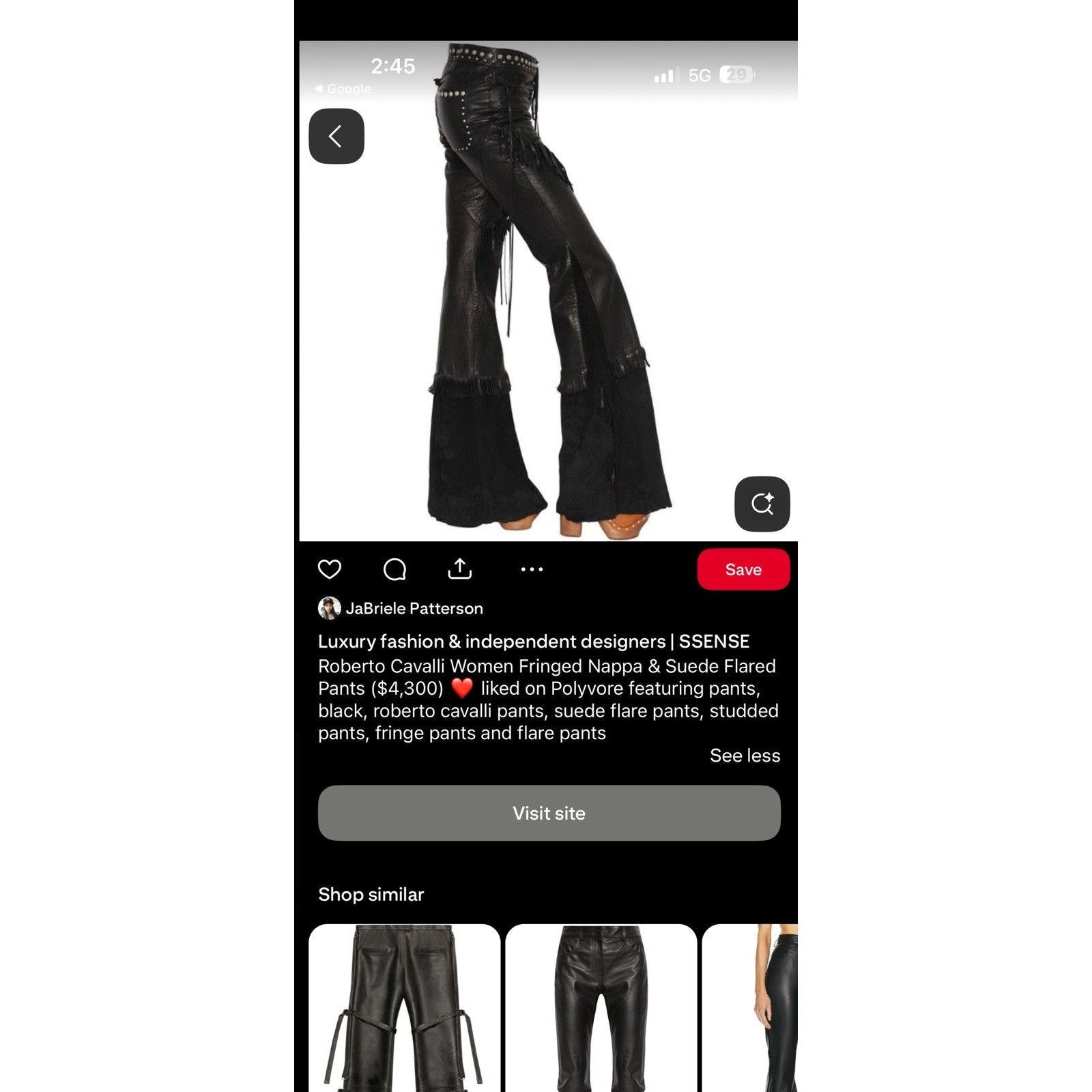 Leather fringe flared studded pants