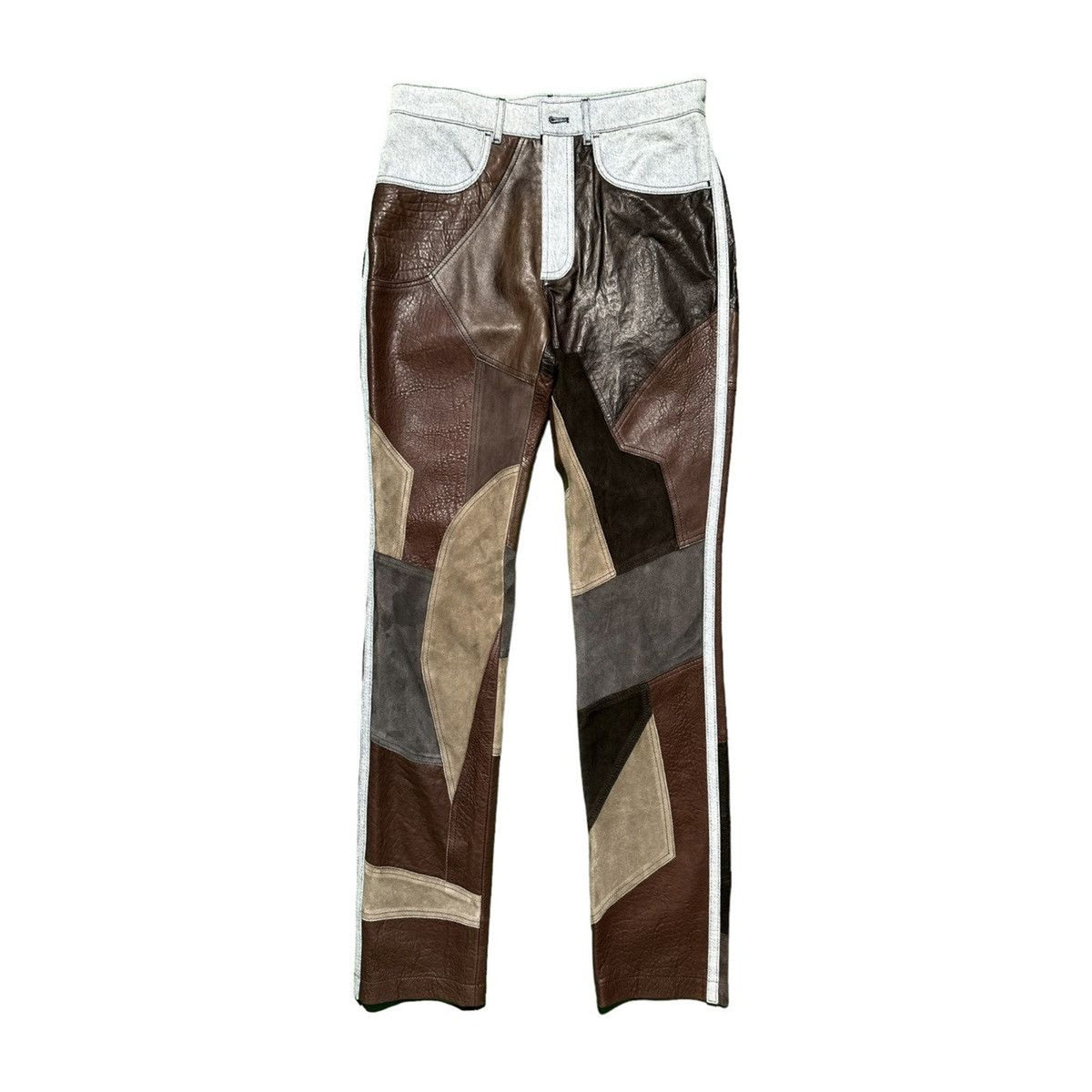 FW22 Lyrite patchwork leather denim trim pants