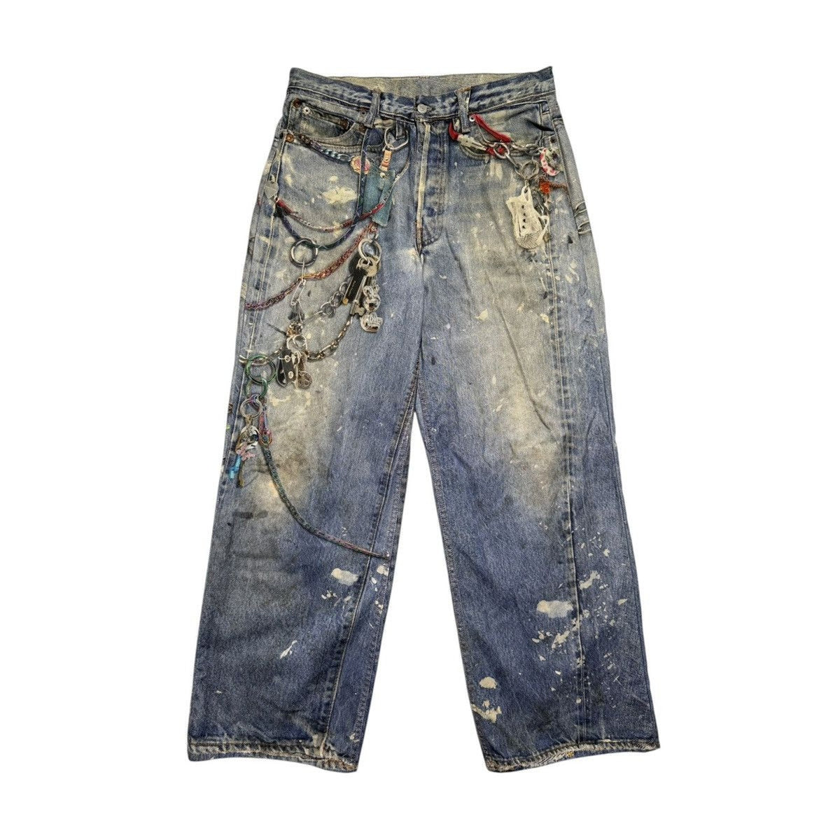 Trompe l'Oeil keychain charm 1981 printed baggy Jeans