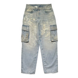 Distressed cargo denim