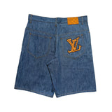 Western embroidered cotton chambray shorts