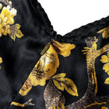 2006 runway Bird & Floral Print Stretch Silk Midi Dress