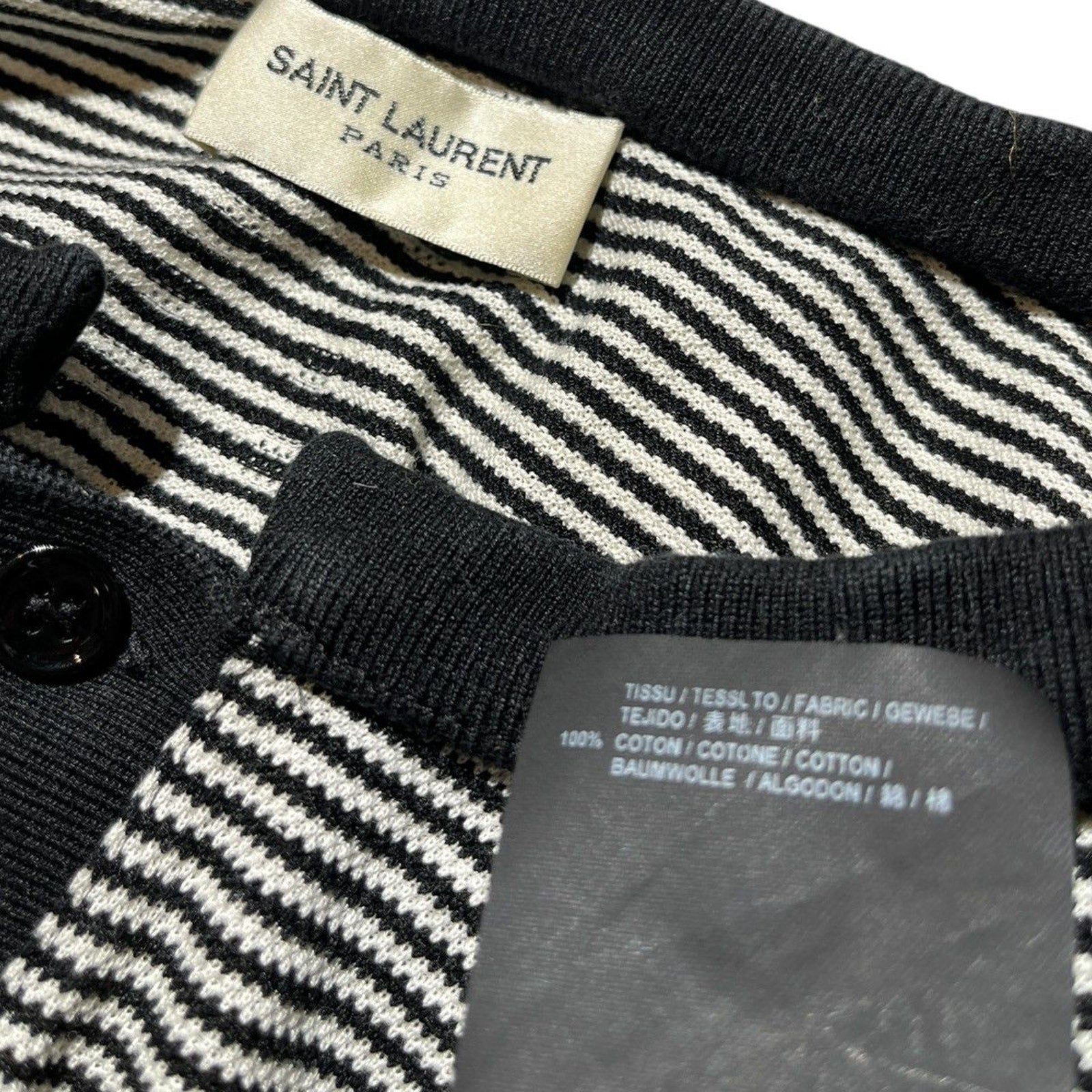 Striped button collarless polo
