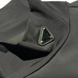 Tech fabric stretch logo neck top