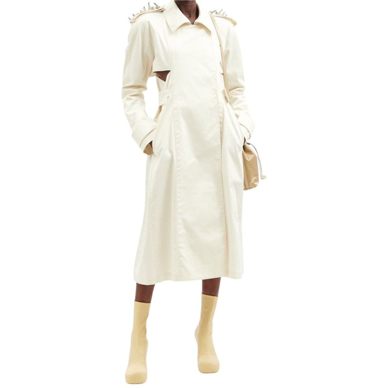 Spike studded anatomical cut out trench coat