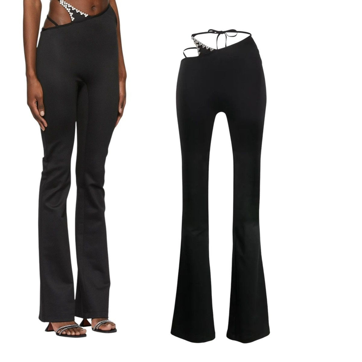 Asymmetric Crystal embellished thong effect trousers