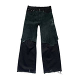 Genuine suede leather paneled flare denim