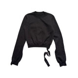 Cropped slit sleeve crewneck