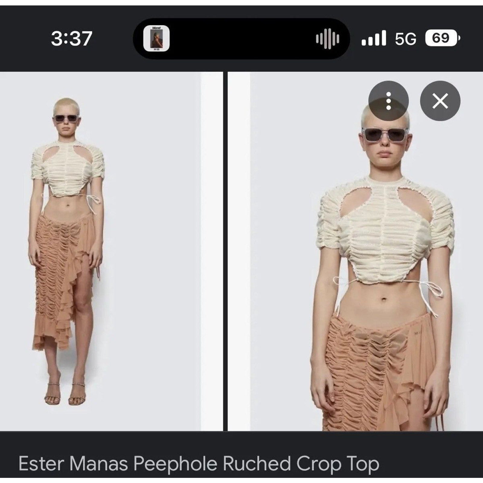 Mesh “peephole” crop top + ruffled skirt (set)