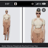 Mesh “peephole” crop top + ruffled skirt (set)
