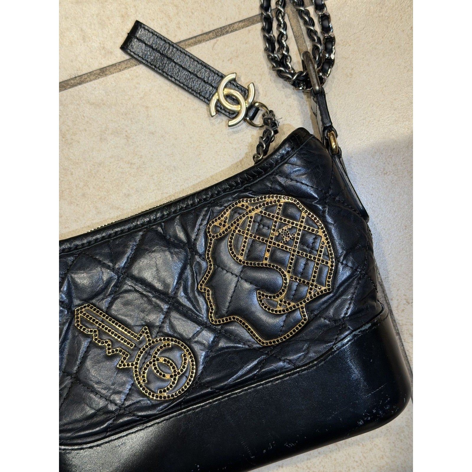 Gabrielle embellished quilted chainlink hobo