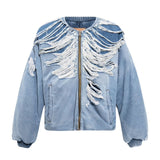 oversized shredded denim “Day-C bomber”