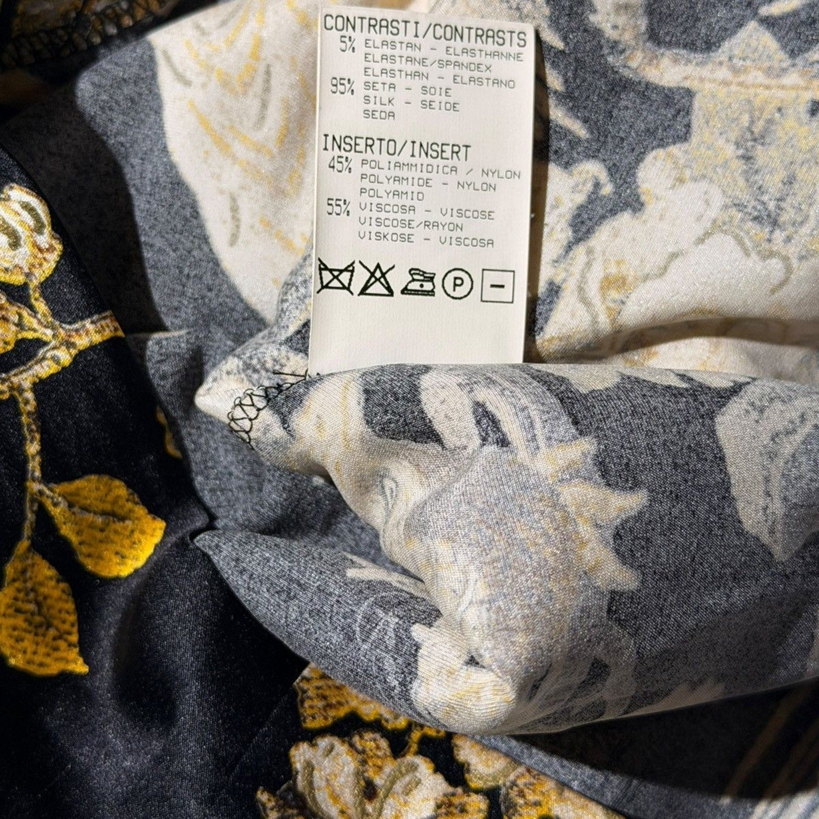 2006 runway Bird & Floral Print Stretch Silk Midi Dress