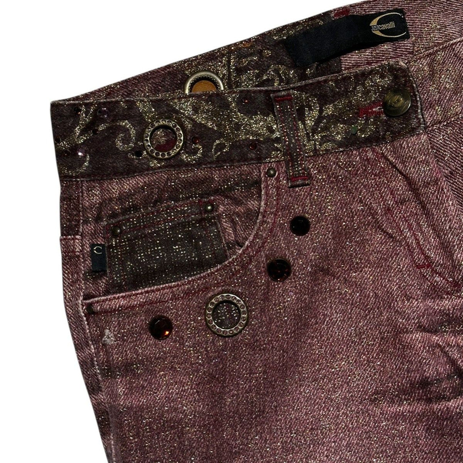 Crystal embellished glitter denim