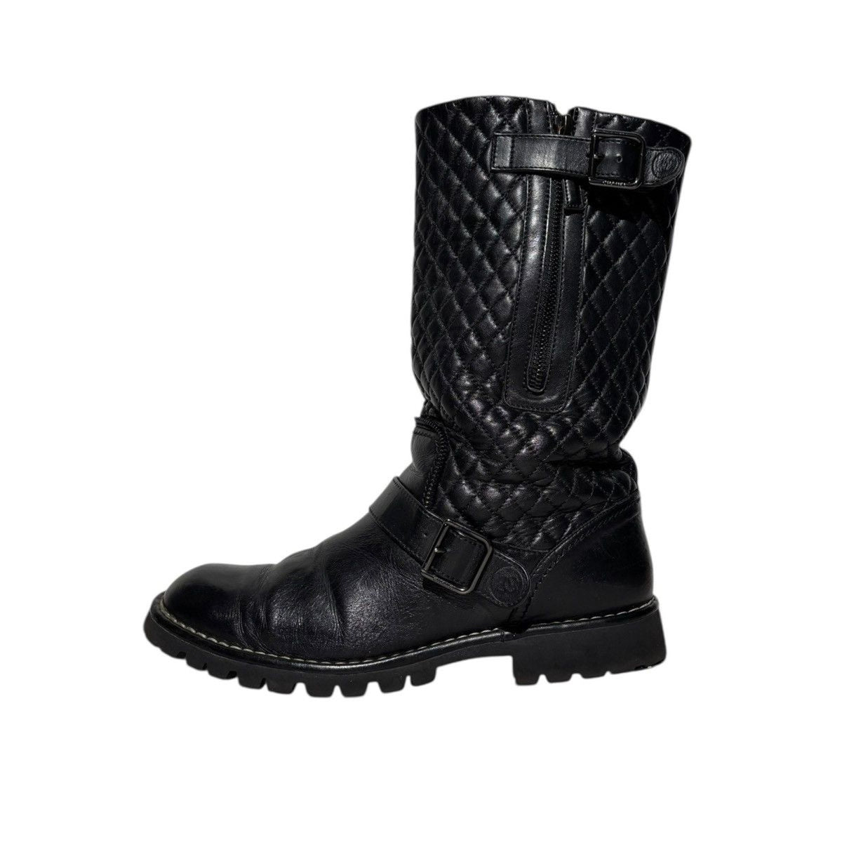Quilted leather biker boots