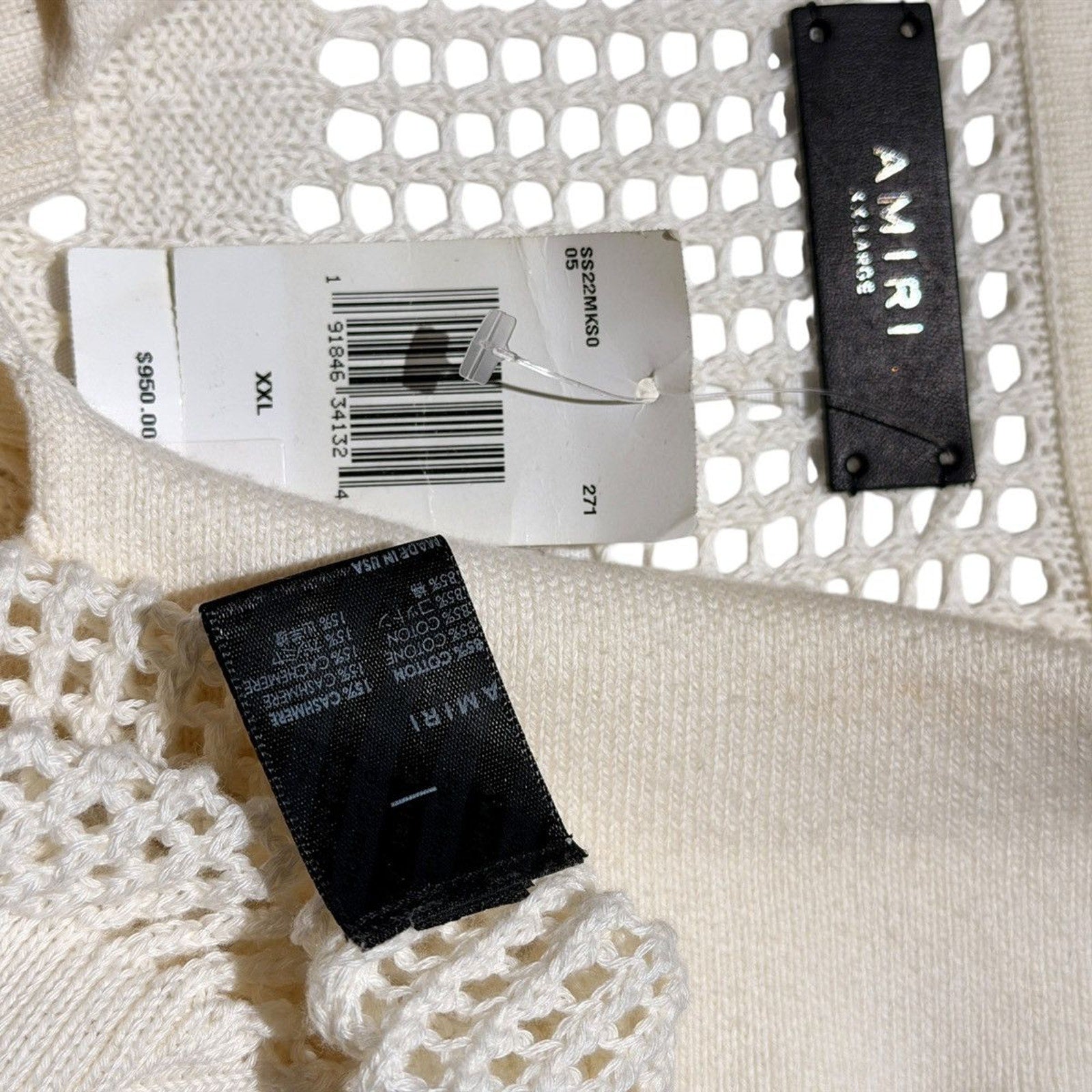 Cashmere crochet mesh button down