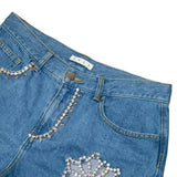 Crystal embellished cut out denim shorts