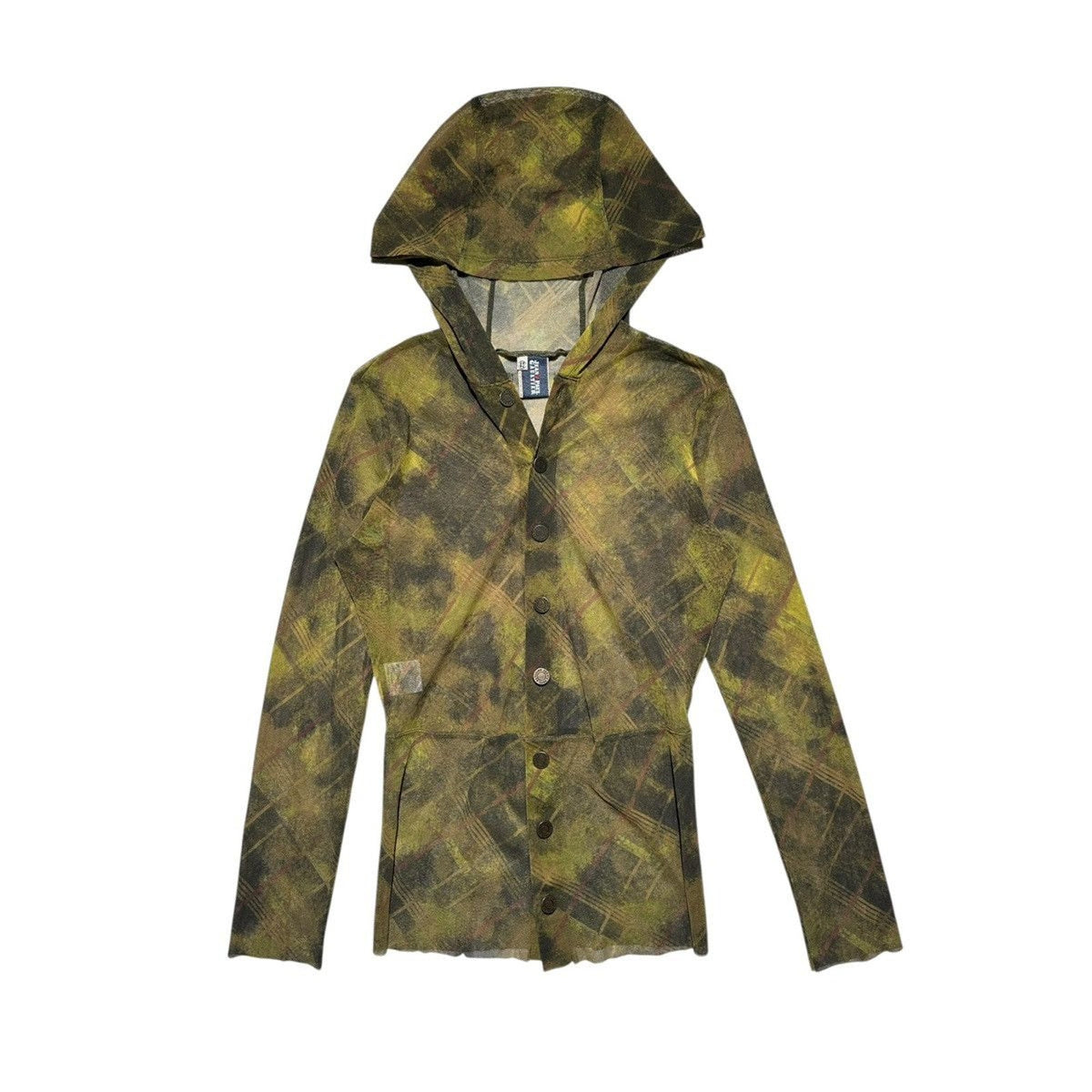 Plaid mesh hooded button down