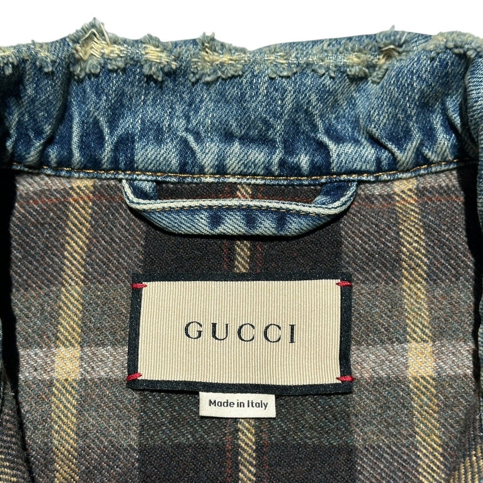 Denim jacket with checkered flannel “Exquisite Gucci”