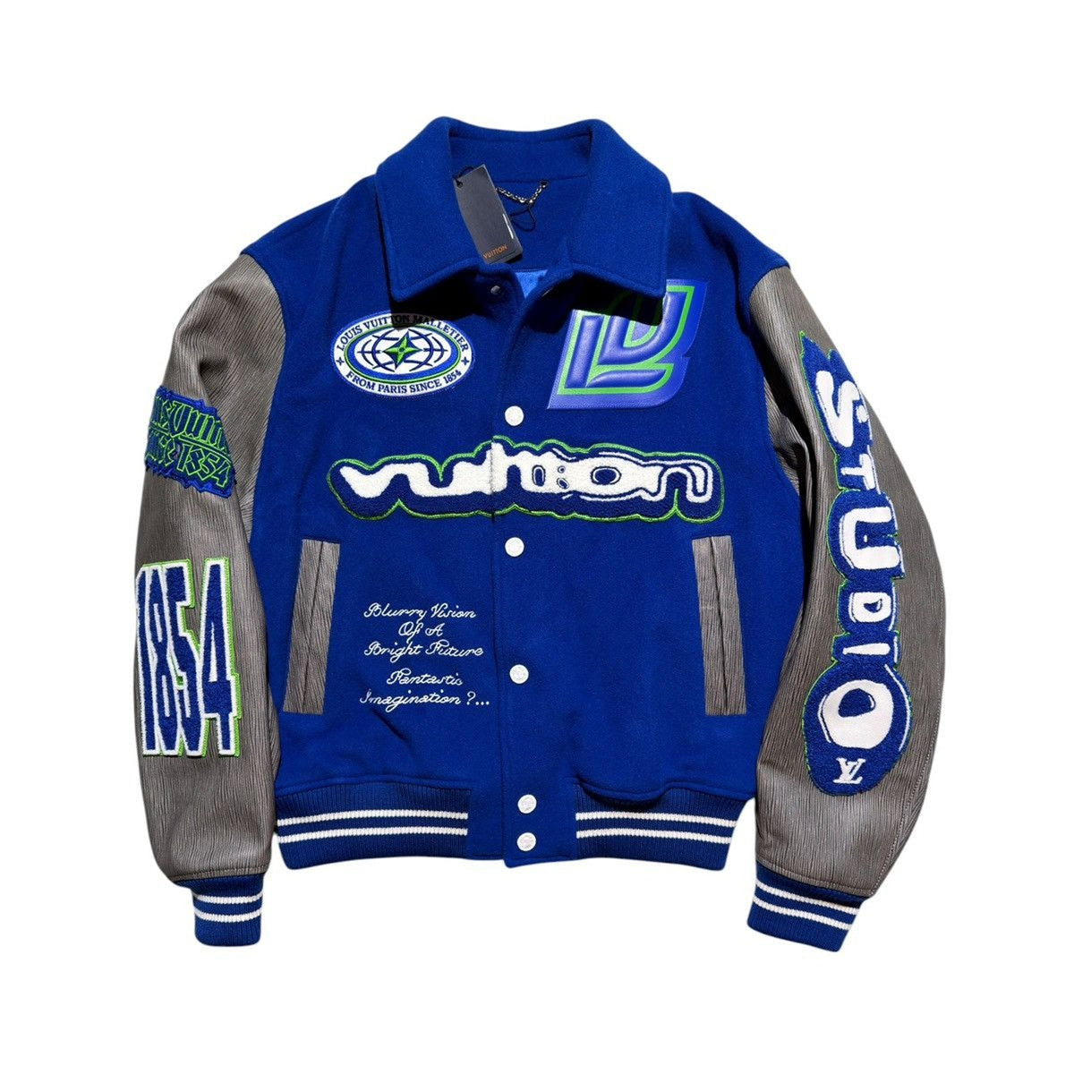 Embroidered world varsity blouson bomber