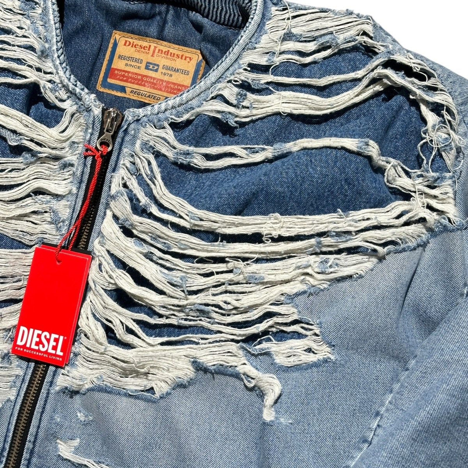 oversized shredded denim “Day-C bomber”