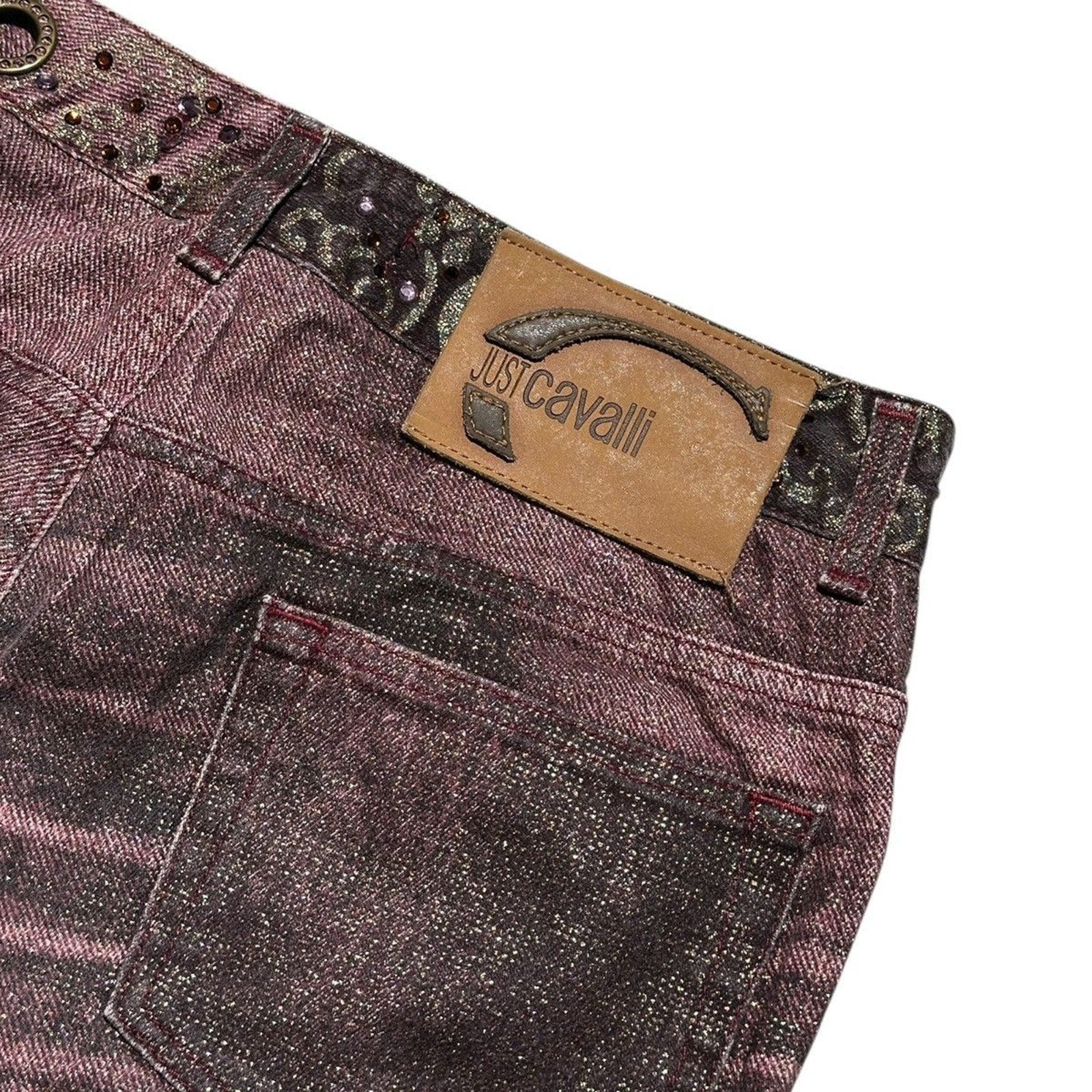 Crystal embellished glitter denim
