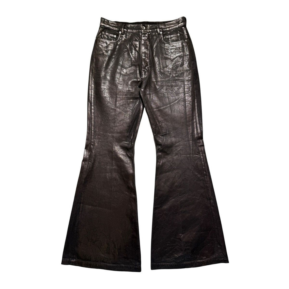 Flared waxed bronze denim