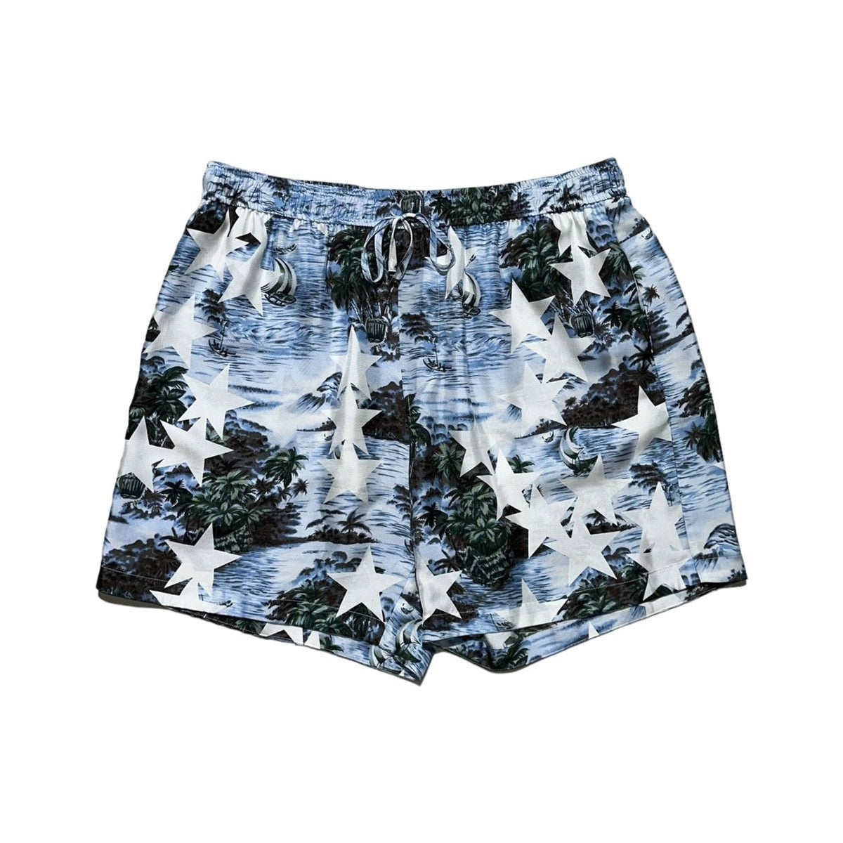 Star printed silk tropical wave shorts