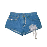 Crystal embellished cut out denim shorts