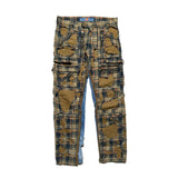 Shredded Boro patchwork plaid cropped cargo denim