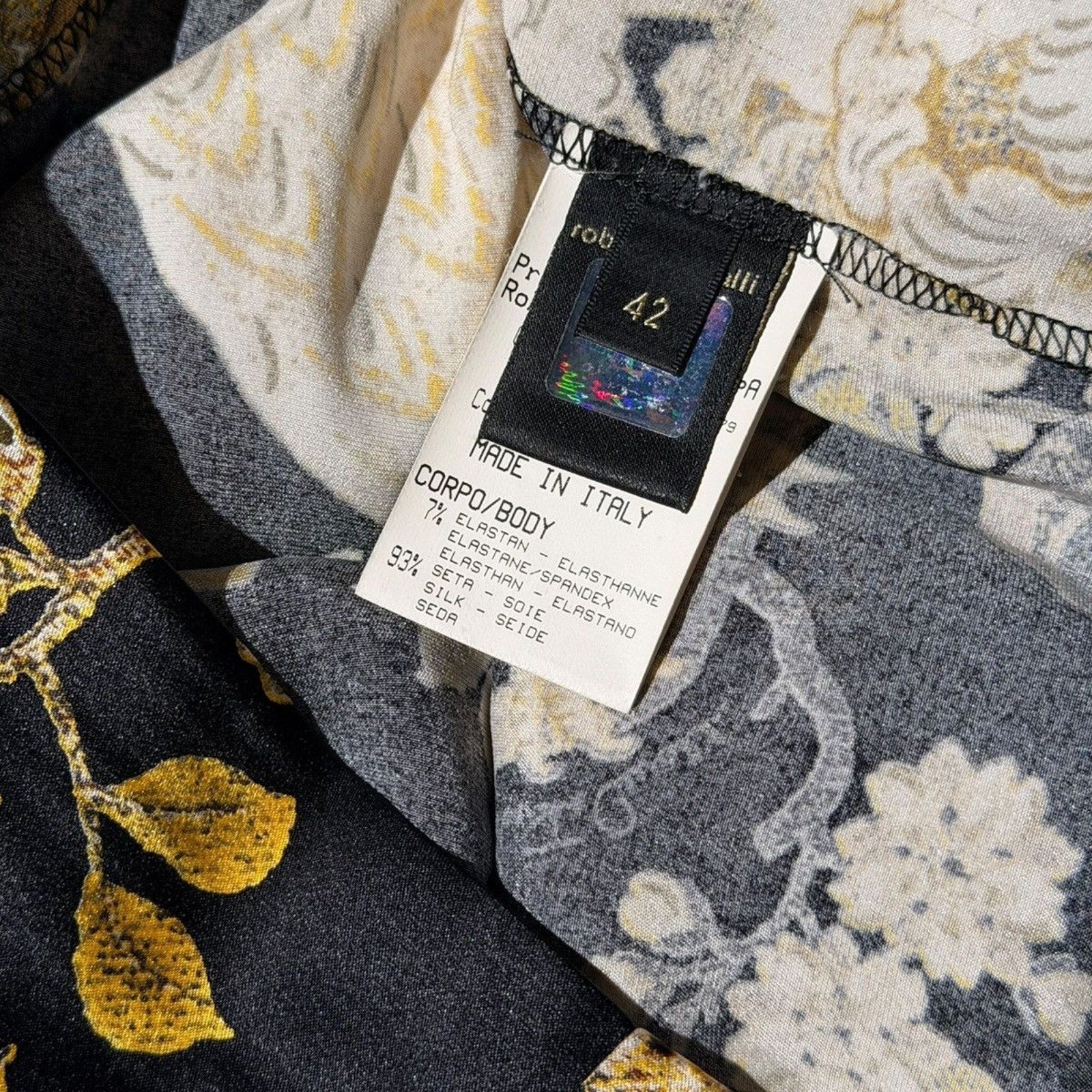 2006 runway Bird & Floral Print Stretch Silk Midi Dress