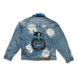 Oversized “shit happens” denim jacket