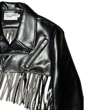 Faux leather cropped fringe biker jacket