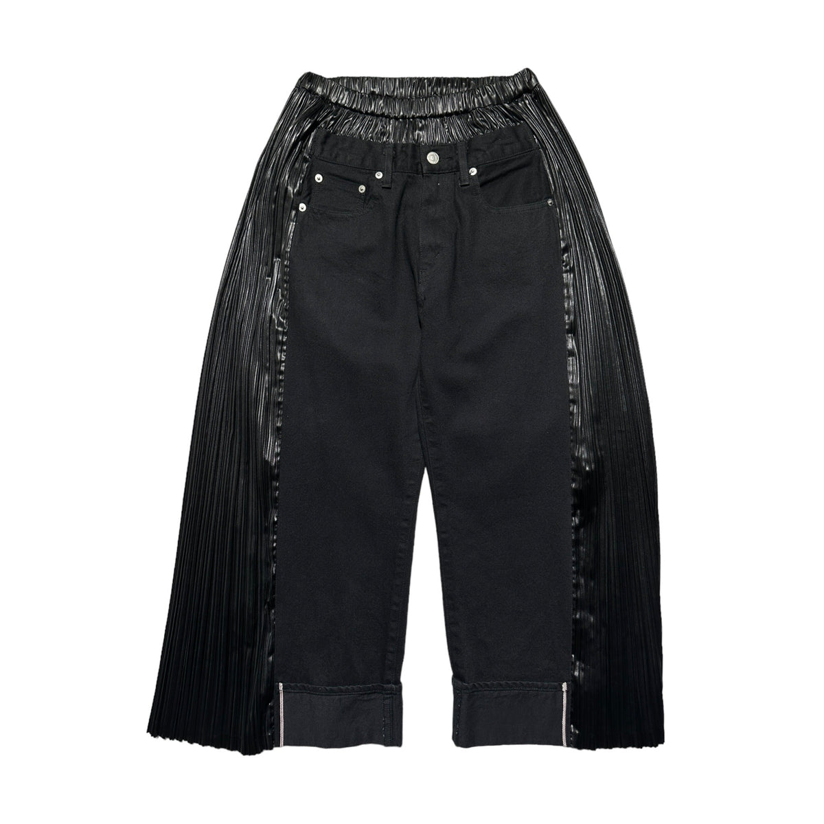 Pleated paneled denim pant