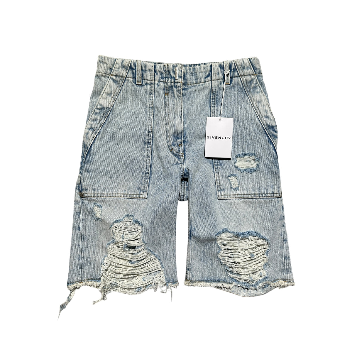 distressed denim cargo shorts